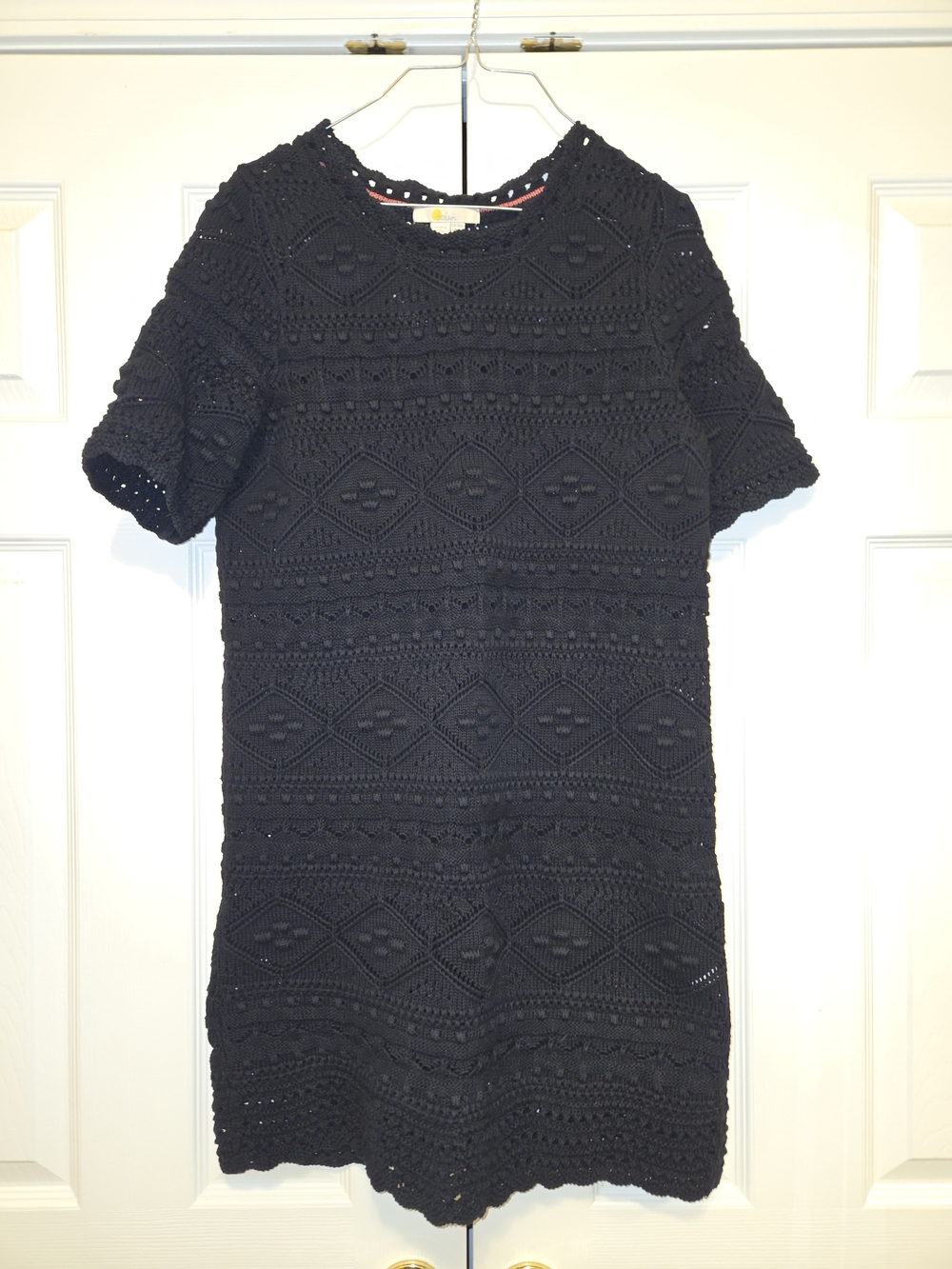 Boden Black Crochet Short Sleeve Mini Dress